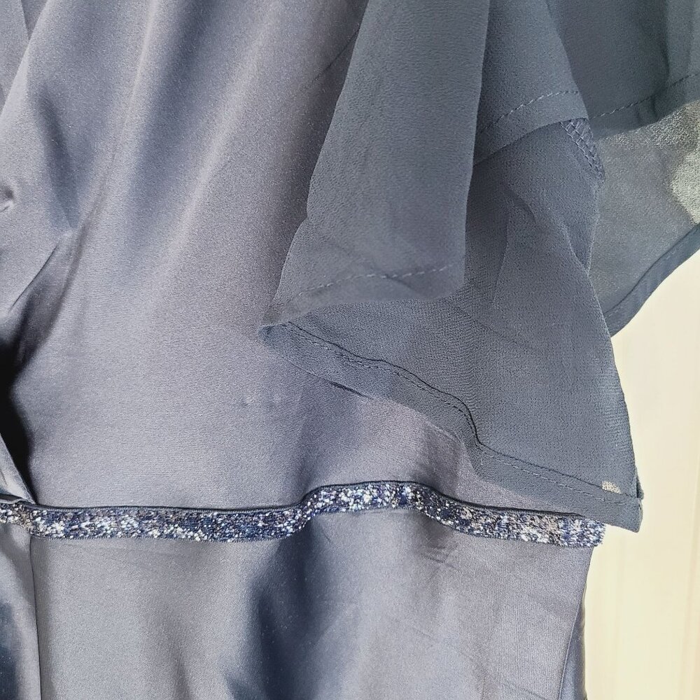 Evening Gown High-Low Blue Lace & Sequins Flutter Sleeves Plus Size Elegant - Picture 7 of 16